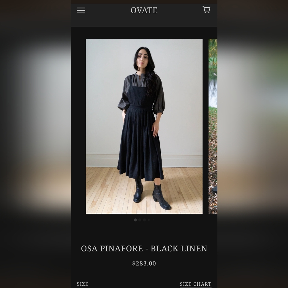 ***SOLD***Ovate Osa Black Linen Pinafore Size L